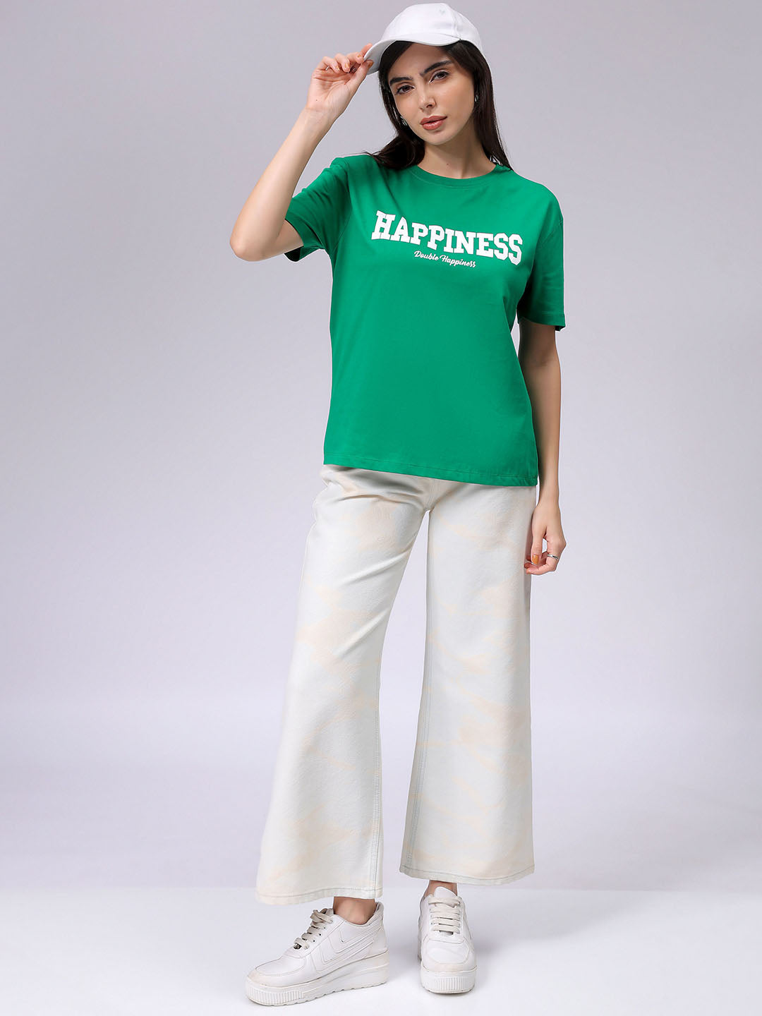 Women's Green Relaxed Fit Solid T-Shirt