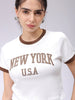 Women's White Slim Fit Typographic Cropped T-Shirt