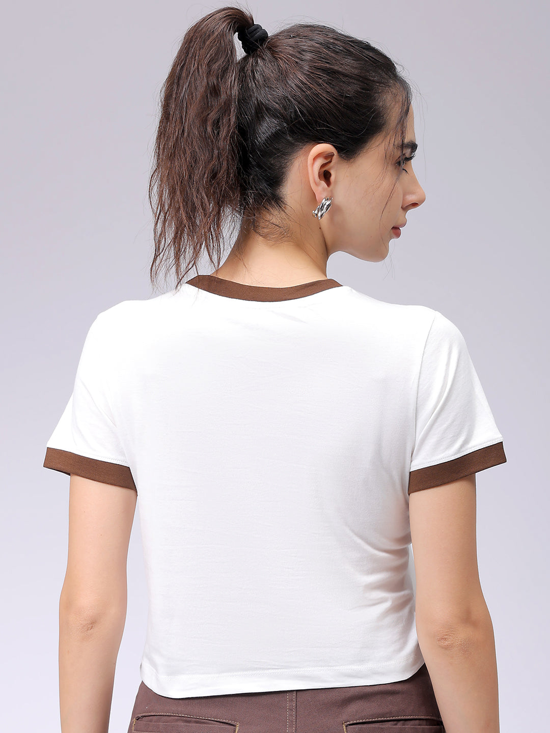 Women's White Slim Fit Typographic Cropped T-Shirt