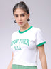 Women's White Slim Fit Typographic Cropped T-Shirt