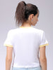 Women's White Slim Fit Typographic Cropped T-Shirt