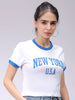 Women's White Slim Fit Typographic Cropped T-Shirt