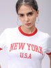 Women's White Slim Fit Typographic Cropped T-Shirt