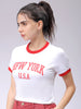 Women's White Slim Fit Typographic Cropped T-Shirt