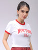 Women's White Slim Fit Typographic Cropped T-Shirt