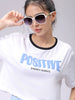 Women's White Relaxed Fit Typographic Crew Neck T-Shirt