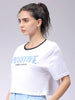 Women's White Relaxed Fit Typographic Crew Neck T-Shirt