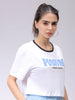 Women's White Relaxed Fit Typographic Crew Neck T-Shirt