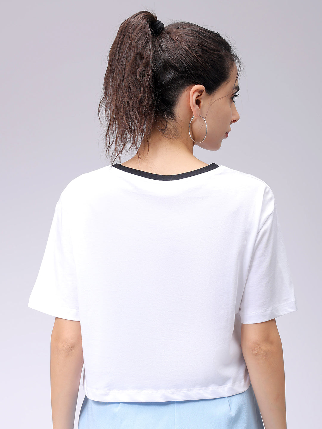 Women's White Relaxed Fit Typographic Crew Neck T-Shirt