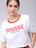 Women's White Relaxed Fit Typographic Crew Neck T-Shirt