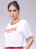 Women's White Relaxed Fit Typographic Crew Neck T-Shirt