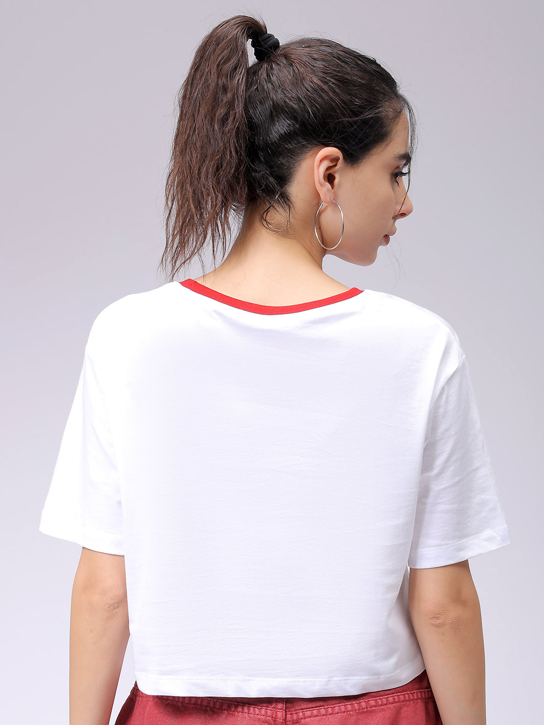 Women's White Relaxed Fit Typographic Crew Neck T-Shirt