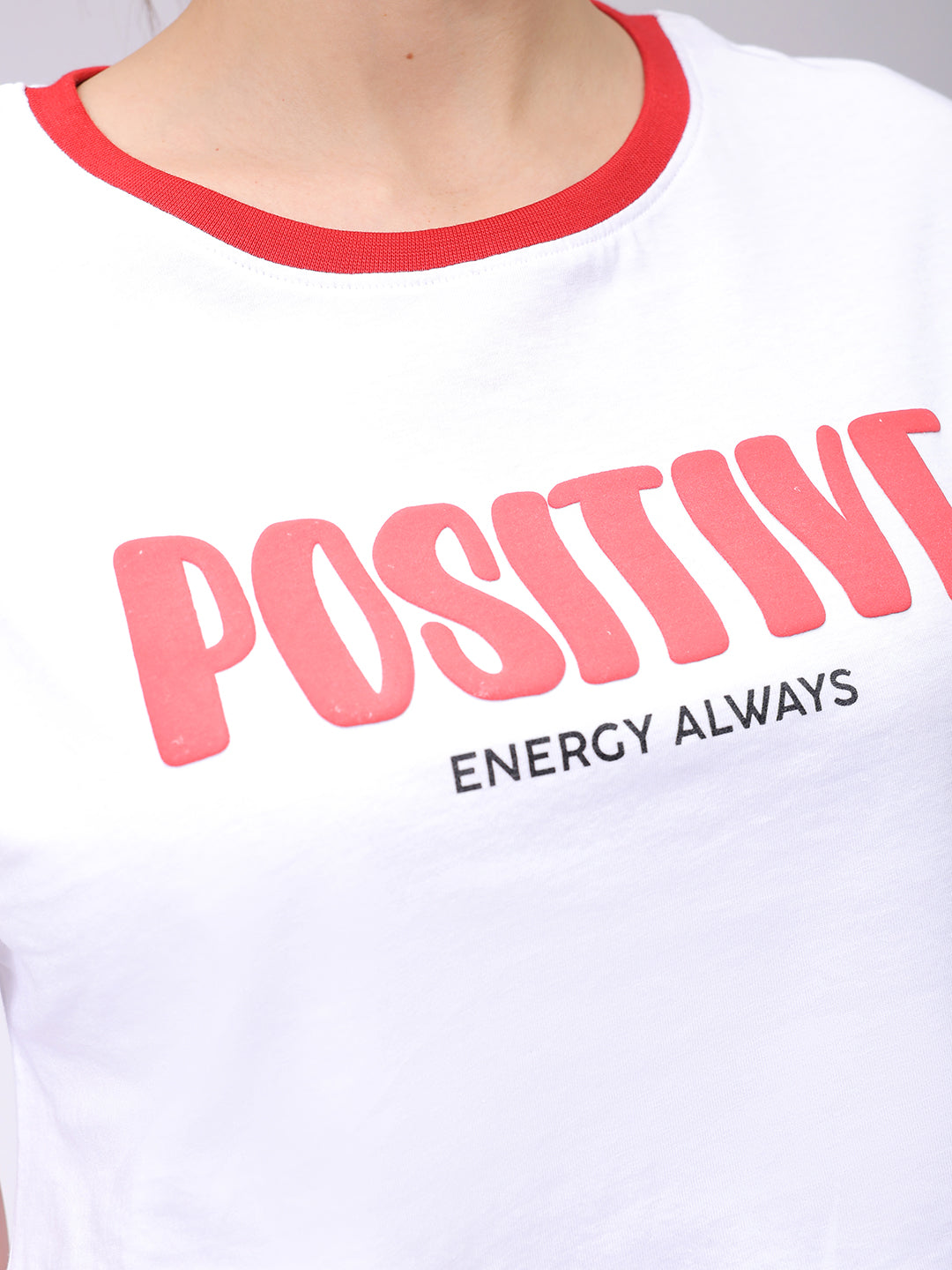 Women's White Relaxed Fit Typographic Crew Neck T-Shirt