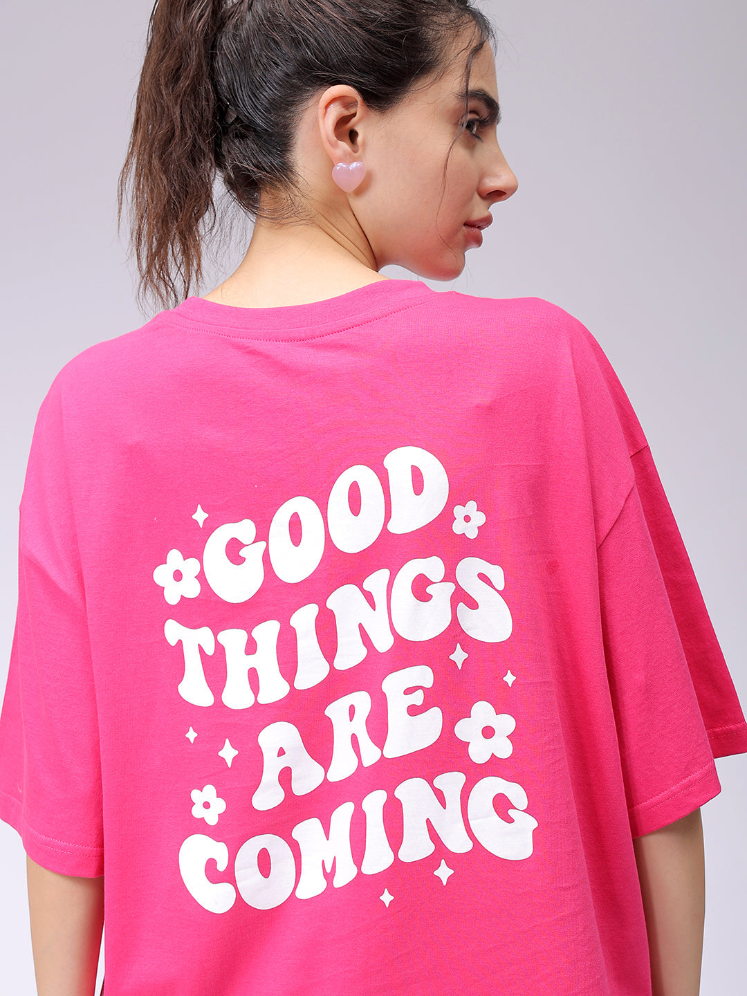 Women's Pink Backprinted Oversized T-Shirt