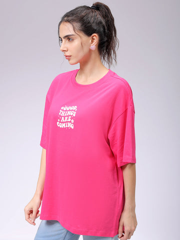 Women's Pink Backprinted Oversized T-Shirt