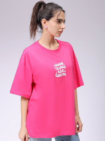 Women's Pink Backprinted Oversized T-Shirt