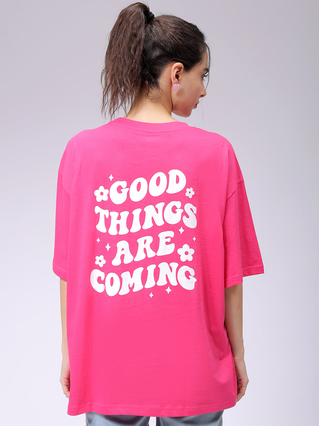 Women's Pink Backprinted Oversized T-Shirt