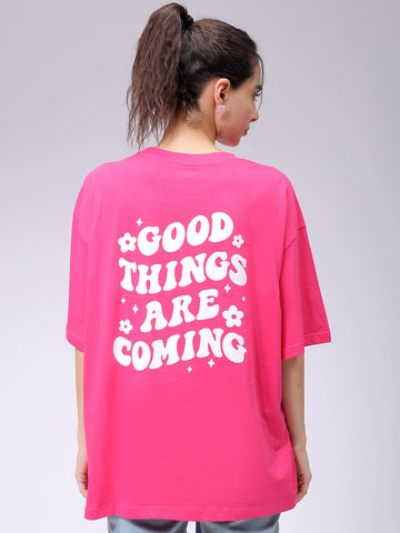 Women's Pink Backprinted Oversized T-Shirt