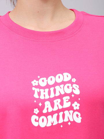 Women's Pink Backprinted Oversized T-Shirt