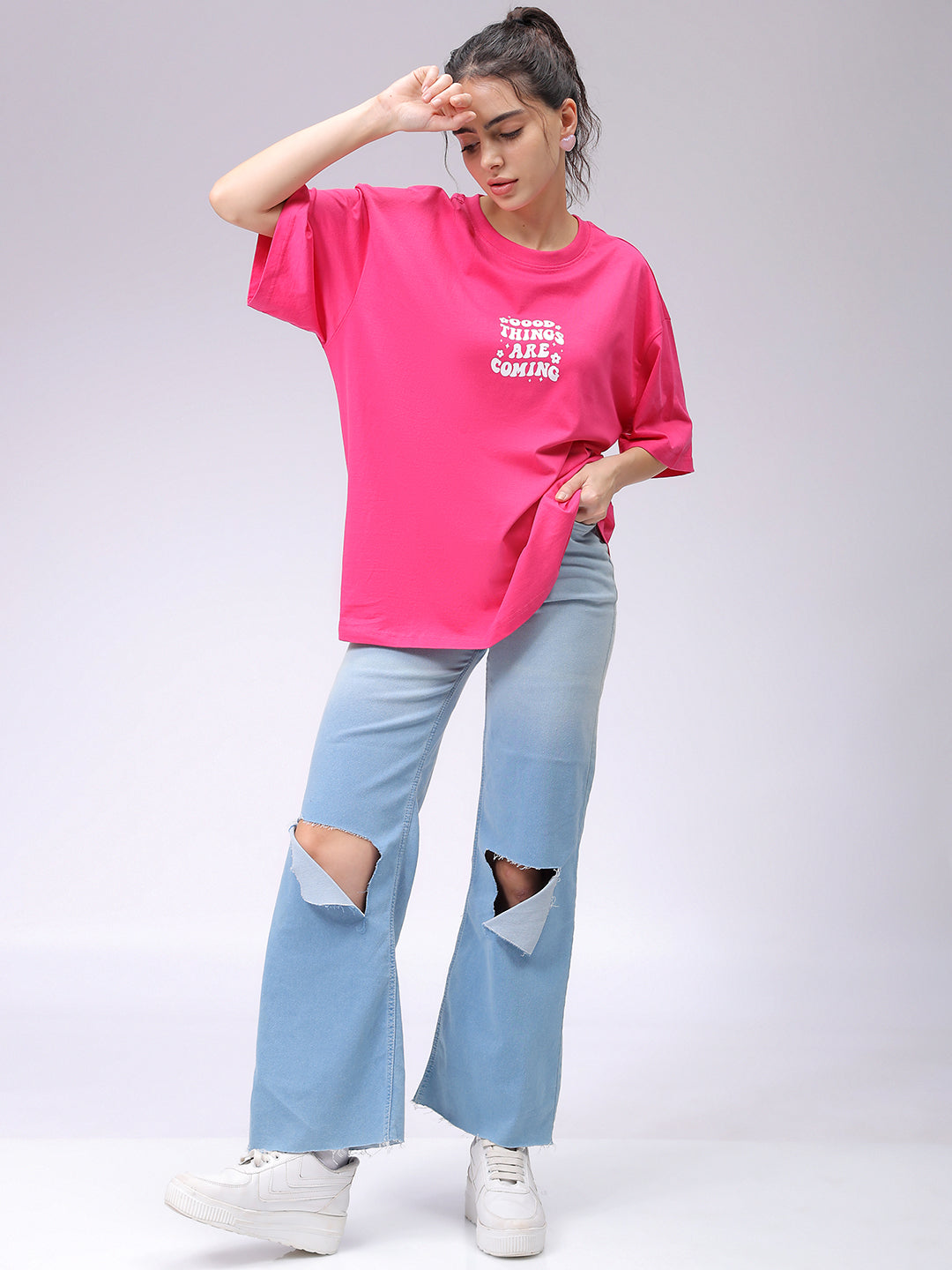 Women's Pink Backprinted Oversized T-Shirt