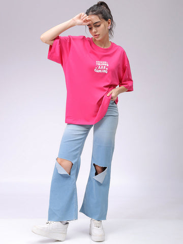 Women's Pink Backprinted Oversized T-Shirt