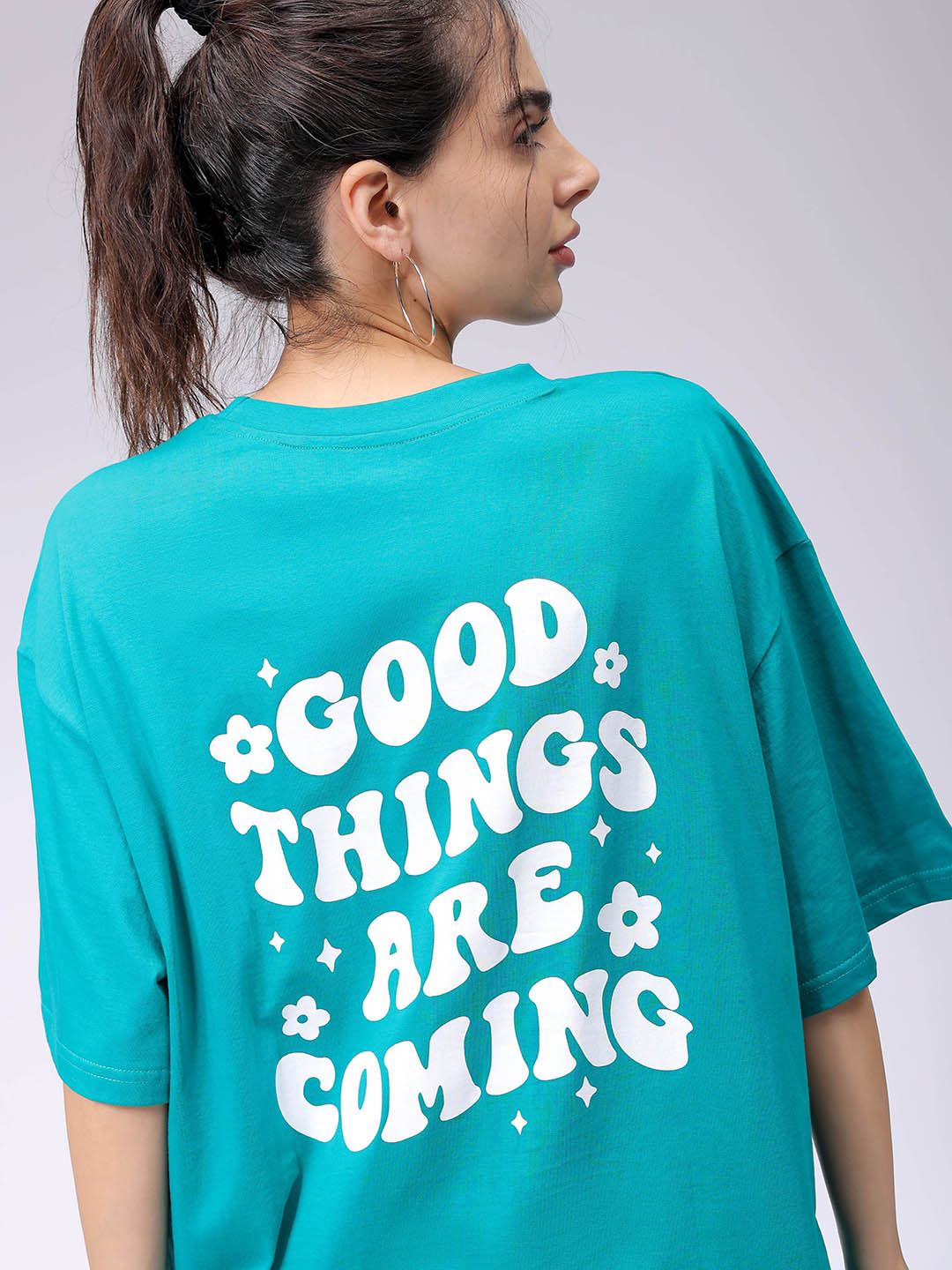 Women's Teal Backprinted Oversized T-Shirt