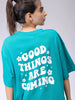 Women's Teal Backprinted Oversized T-Shirt