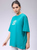 Women's Teal Backprinted Oversized T-Shirt
