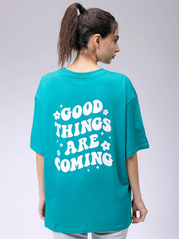 Women's Teal Backprinted Oversized T-Shirt