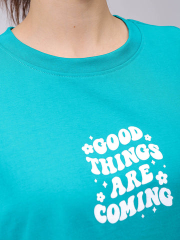 Women's Teal Backprinted Oversized T-Shirt