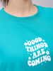Women's Teal Backprinted Oversized T-Shirt
