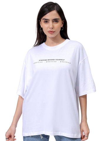 Women's White Regular Fit Typographic T-Shirt