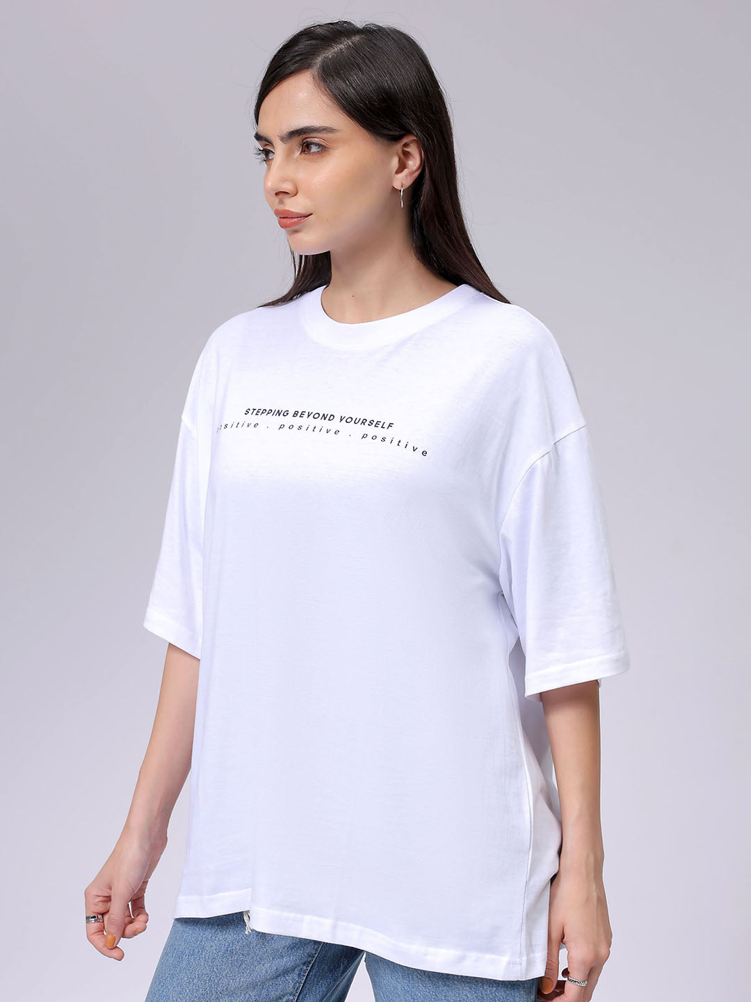 Women's White Regular Fit Typographic T-Shirt