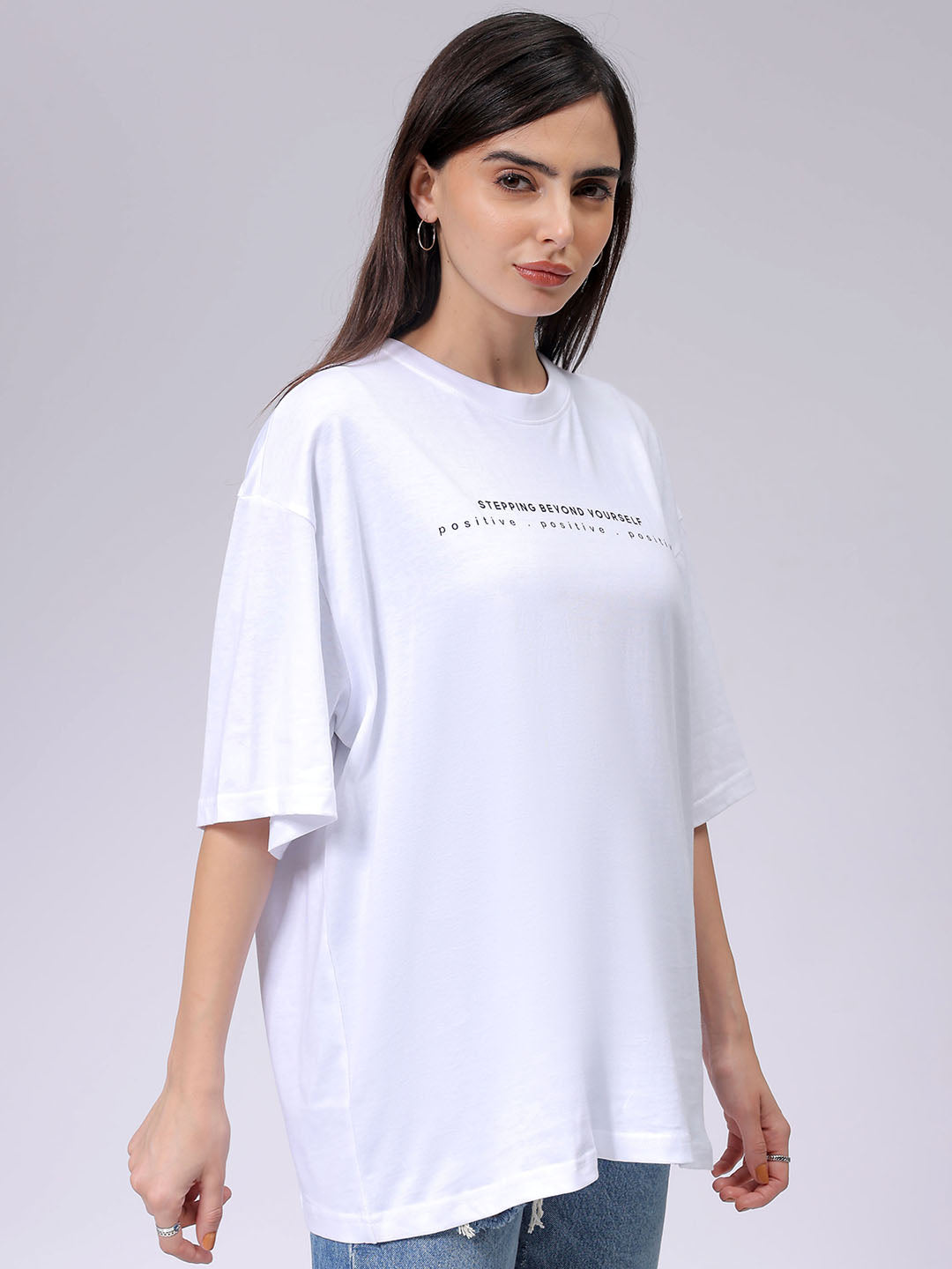Women's White Regular Fit Typographic T-Shirt