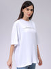 Women's White Regular Fit Typographic T-Shirt