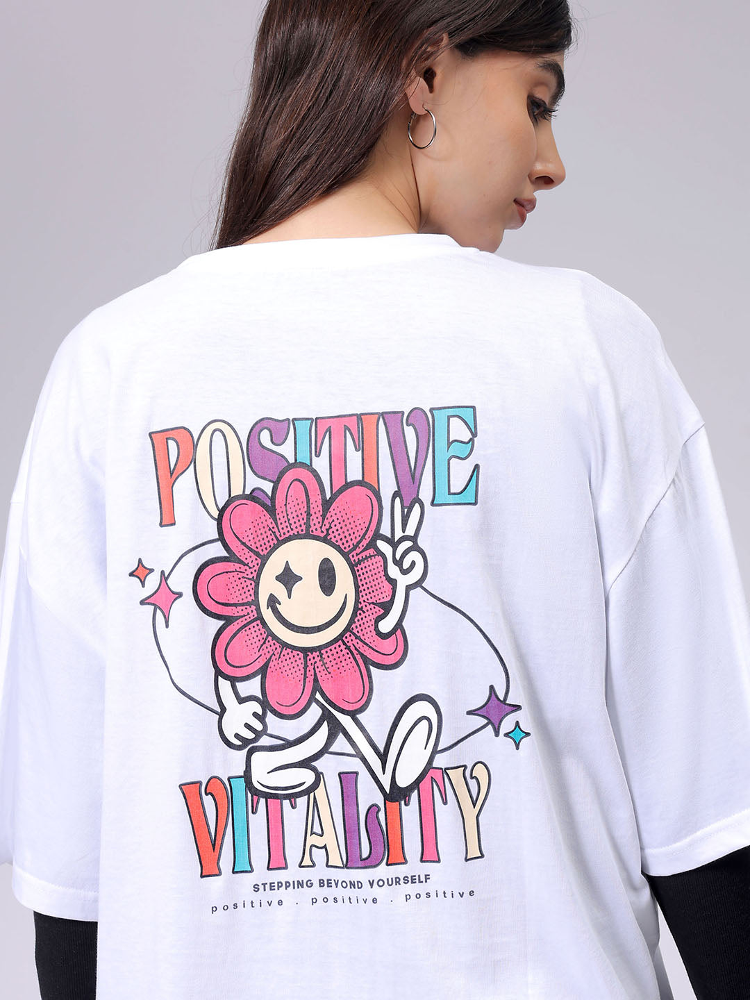 Women's White Regular Fit Typographic T-Shirt