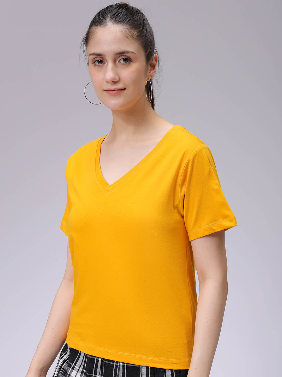 Women's Mustard Regular Fit Solid T-Shirt