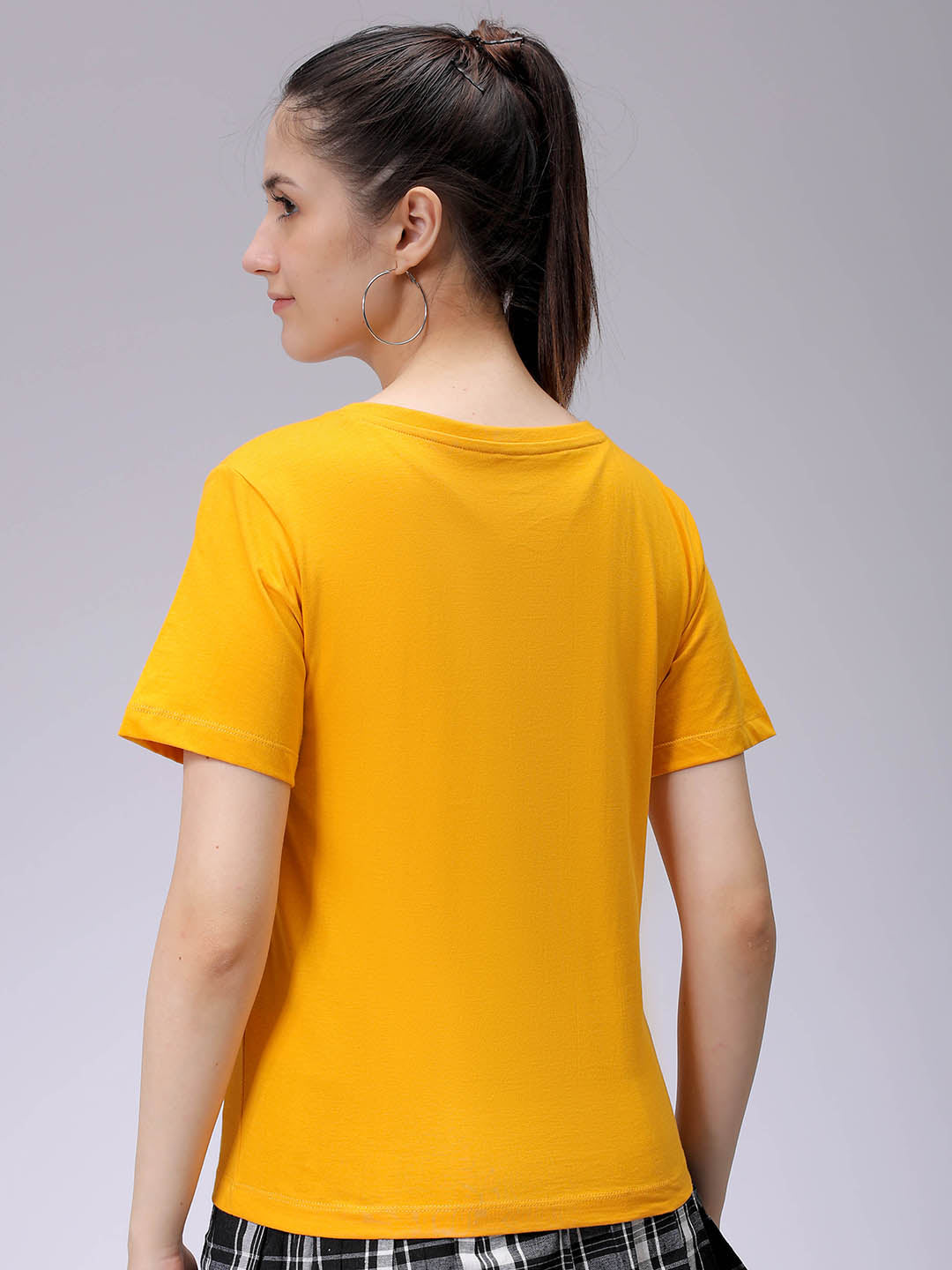 Women's Mustard Regular Fit Solid T-Shirt