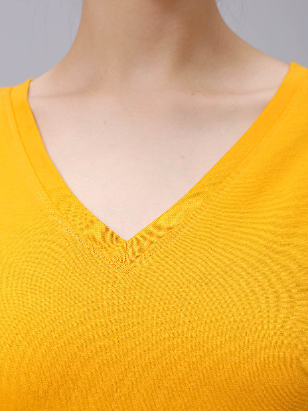 Women's Mustard Regular Fit Solid T-Shirt