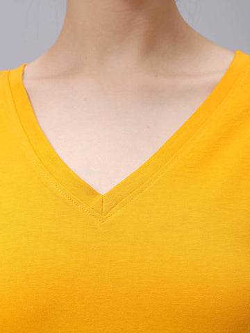 Women's Mustard Regular Fit Solid T-Shirt