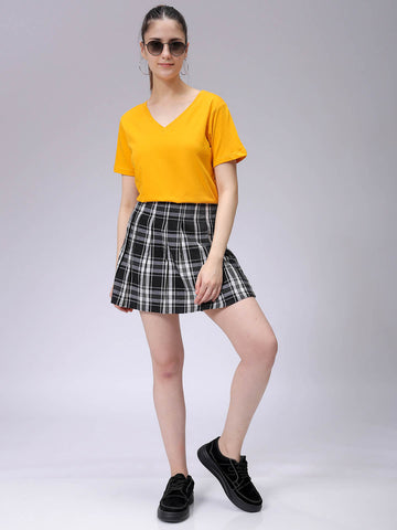 Women's Mustard Regular Fit Solid T-Shirt