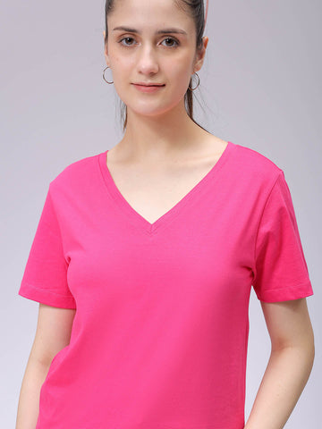 Women's Pink Regular Fit Solid T-Shirt