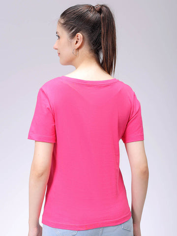 Women's Pink Regular Fit Solid T-Shirt