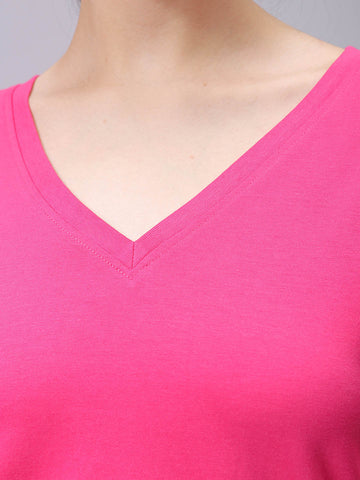 Women's Pink Regular Fit Solid T-Shirt
