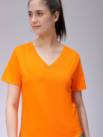 Women's Orange Regular Fit Solid T-Shirt