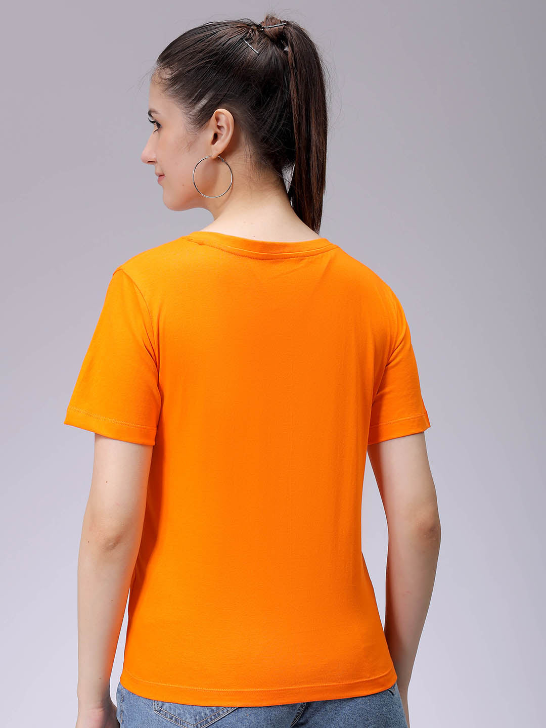 Women's Orange Regular Fit Solid T-Shirt