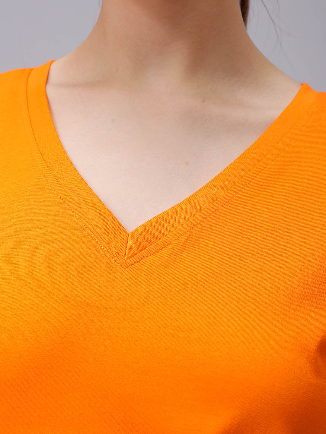Women's Orange Regular Fit Solid T-Shirt