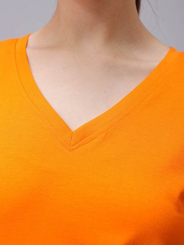 Women's Orange Regular Fit Solid T-Shirt