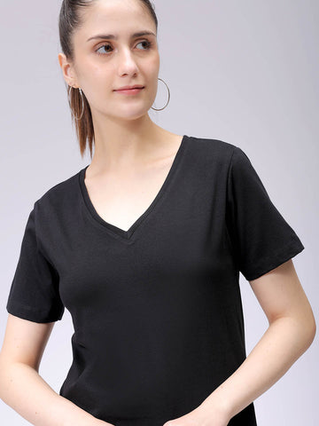 Women's Black Regular Fit Solid T-Shirt