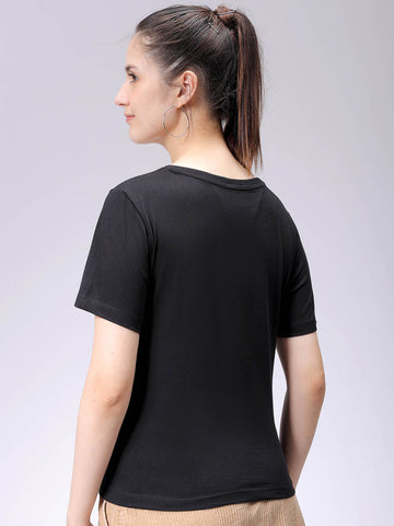 Women's Black Regular Fit Solid T-Shirt
